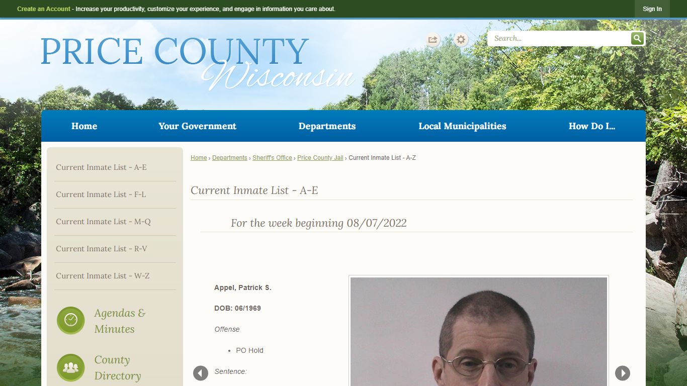 Current Inmate List - A-E | Price County, WI - Official ...